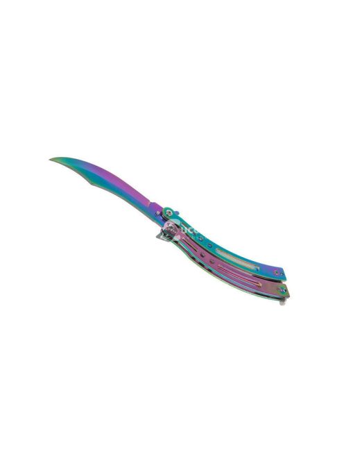 Szivárvány színű éles összecsukható pillangókés szabadtéri használatra