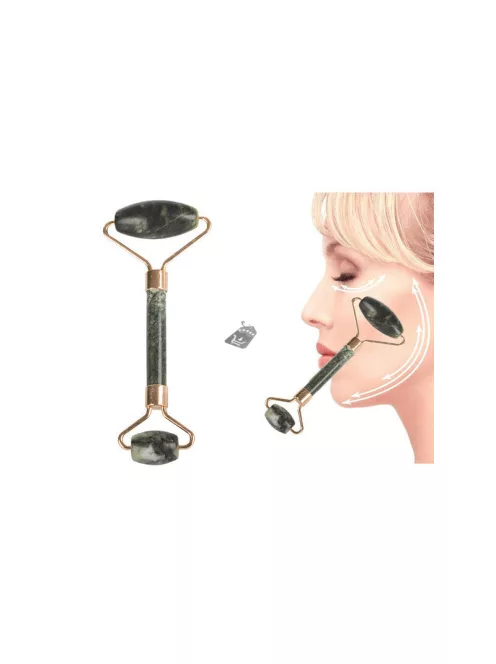 Jáde görgős arcmasszírozó eszköz - természetes kőből készült bőrfeszesítő és ránctalanító arcápoláshoz, szépségápolási masszázsra