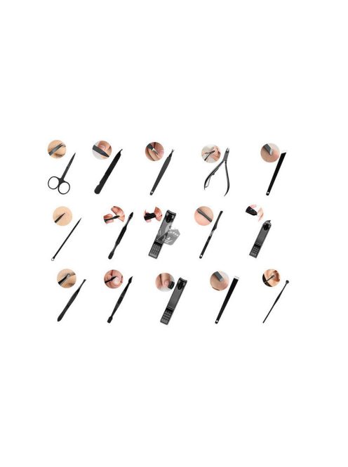 16 darabos manikűr készlet körömvágó ollóval és praktikus tároló tokban