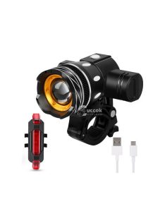   Kerékpár lámpa LED T6 szett elöl-hátul, erős fényű biztonsági világítás kerékpározáshoz