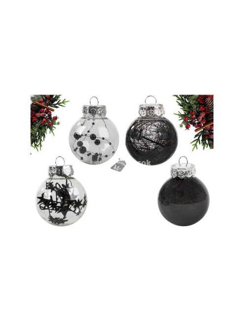 Fekete ünnepi karácsonyi gömb díszek 6cm, 24 darabos készlet dekorációhoz