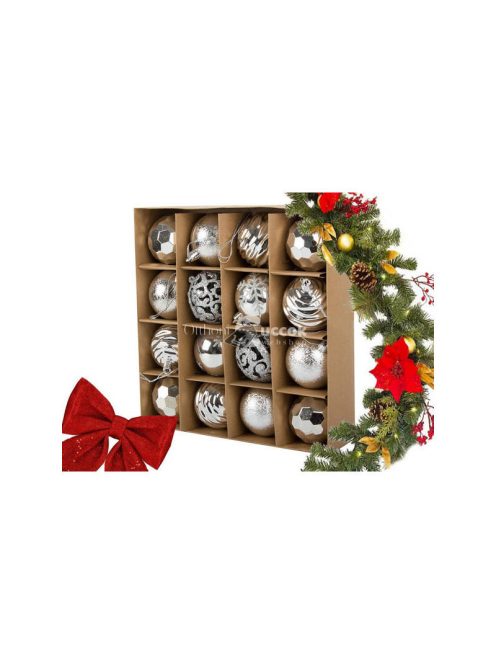 Karácsonyfadíszek 6cm-es készletben, 16 db ünnepi mintával – tökéletes karácsonyi dekorációhoz