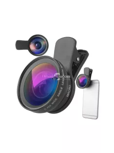   Okostelefon Lencse Készlet 2 az 1-ben 0.45x Nagy Látószög és 12.5x Makró Klip-On Kamera Tartozék