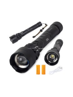   Erős taktikai LED zseblámpa XHP50 zoom funkcióval és USB csatlakozással kültéri használatra.