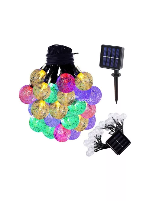 Kerti girland fények 20 LED napelemes többszínű - kültéri dekoráció és hangulatfény teraszra és kertbe