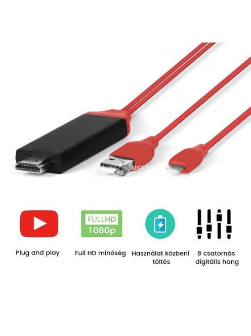 HDMI kábel iPhone képernyő tükrözéshez, nagyfelbontású videó- és hangátvitelhez