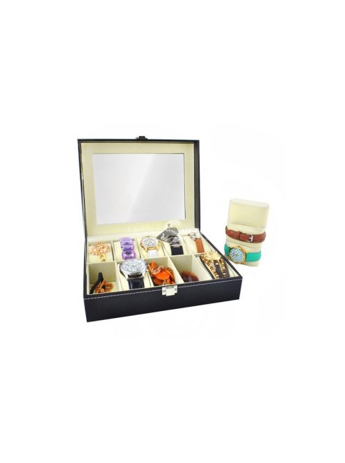 10 rekeszes karóra tároló doboz - óratartó szekrény rekeszekkel