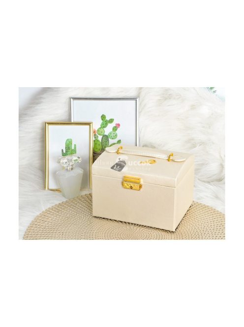 Ékszerdoboz - Bézs színű ékszer tároló és sminkes láda több rekesszel
