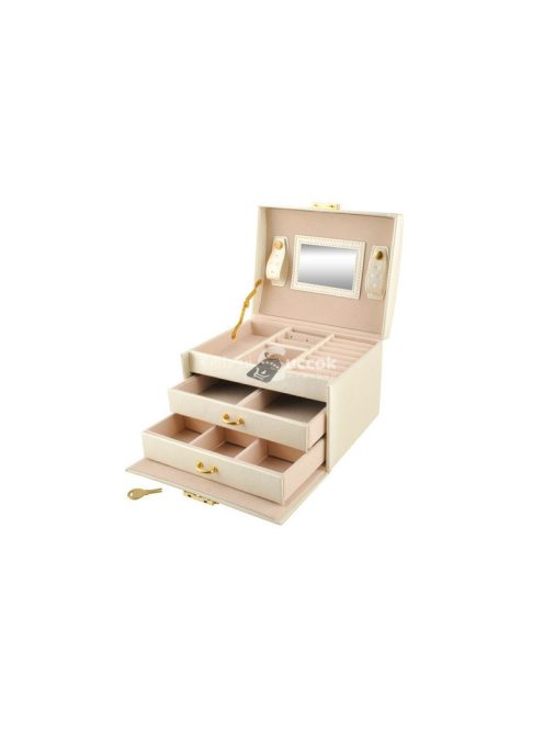 Ékszerdoboz - Bézs színű ékszer tároló és sminkes láda több rekesszel