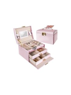   Rózsaszín ékszerdoboz gyöngyök és ékszerek tárolására - Praktikus ajándék nőknek, divatos kiegészítő a szépség és stílus jegyében