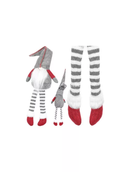 Szürke ülő manó - karácsonyi dekorációs figura, ünnepi manó díszítés, ülő karácsonyi manó figura