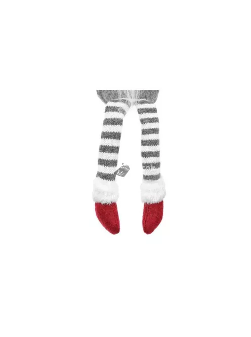 Szürke ülő manó - karácsonyi dekorációs figura, ünnepi manó díszítés, ülő karácsonyi manó figura