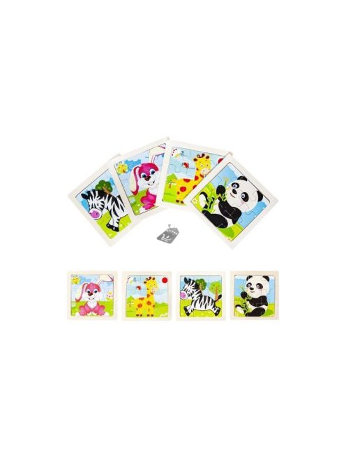 Állatos, 9 darabos fa puzzle gyerekeknek - Fejlesztő játék szett (4db)