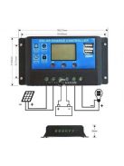 30A-es 36V Napelem Töltésvezérlő USB Kimenettel és LCD Kijelzővel, Napenergia Rendszerekhez
