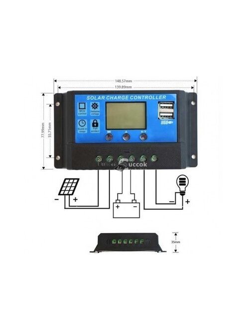 30A-es 36V Napelem Töltésvezérlő USB Kimenettel és LCD Kijelzővel, Napenergia Rendszerekhez