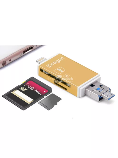 MicroSD SDHC SD TF Kártyaolvasó Iphone/Ipad (lightning), MicroUSB csatlakozókkal