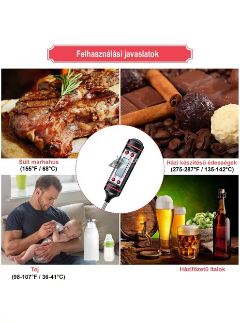 Maghőmérő, ételhőmérő, konyhai hőmérő (digitális)
