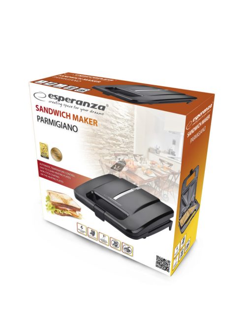 Esperanza Sandwich Maker 1000W - Fekete Parmigiano - Konyhai Grill Járulékos Fűtőelemmel - EKT010