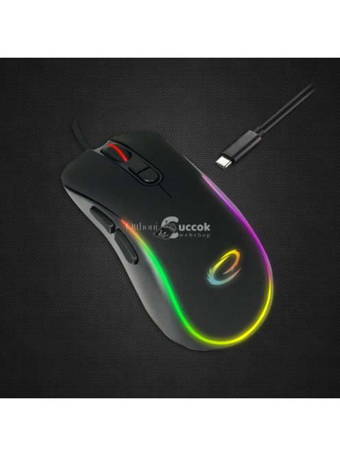 Hesperis Gamer Egér LED RGB Világítással és 7 Gombbal, Optikai USB-C Csatlakozással - EGM303