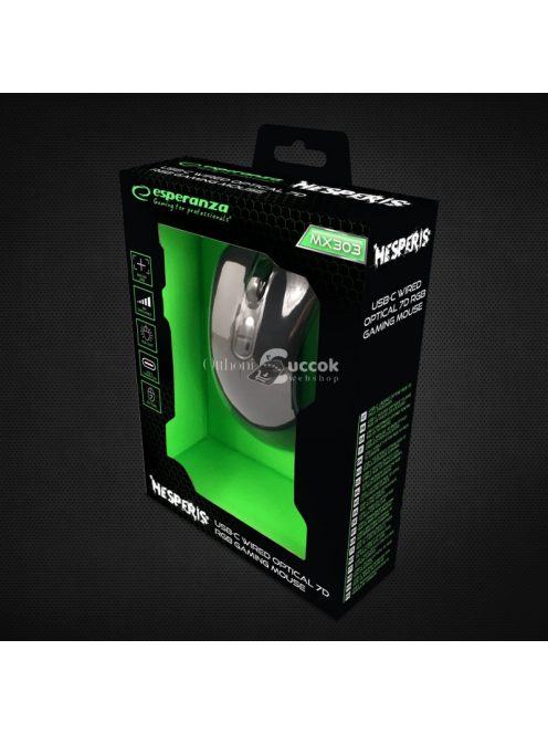 Hesperis Gamer Egér LED RGB Világítással és 7 Gombbal, Optikai USB-C Csatlakozással - EGM303