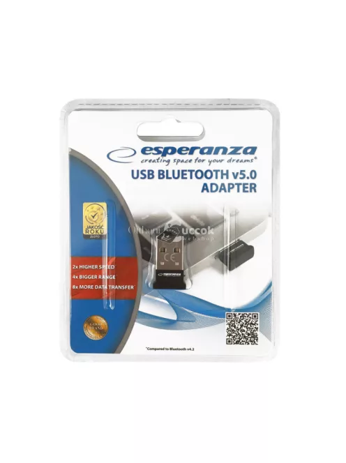 Esperanza Bluetooth Adapter USB 5.0 - Kék - Hordozható - Vezeték nélküli Adatkapcsolat - Kompatibilis minden USB porttal - EA160