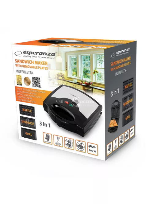 Esperanza szendvicssütő 700W cserélhető lapokkal - muffuletta - EKT005