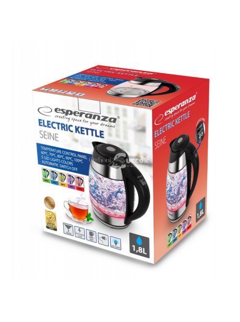 Esperanza Elektromos Üveg Vízforraló LED-del és Hőmérséklet-szabályozóval 1.7 L Fekete színű - EKK026
