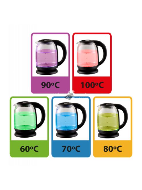 Elegáns Elektromos Üveg Vízforraló LED-del és Hőmérséklet-szabályozóval - Fekete - 1.7 L - Loire - EKK027
