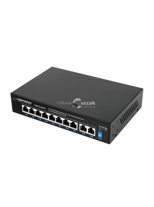 Esperanza 8 portos PoE switch 10/100/1000 Matrix-szal és 2 uplink porttal - ENS108