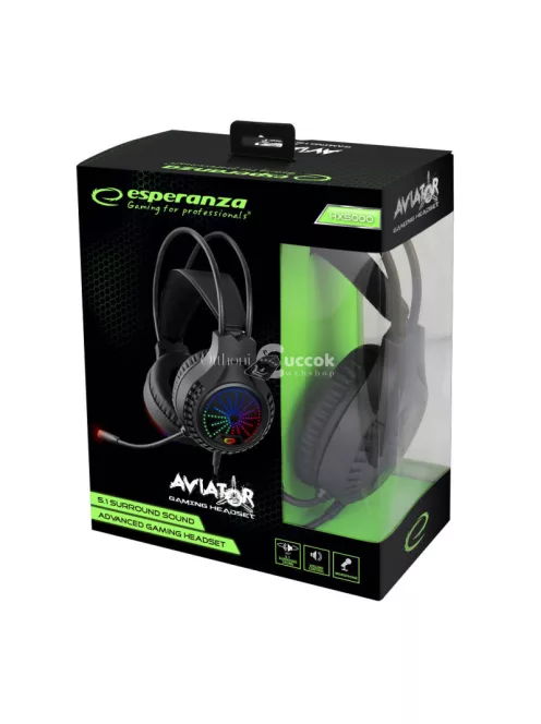 Aviátor mikrofonos sztereó fejhallgató 5.1 térhangzással Esperanza terméke - EGH5000
