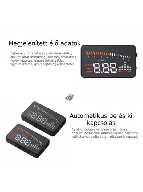 OBD HUD Head Up Display szélvédőre vetítő fedélzeti computer