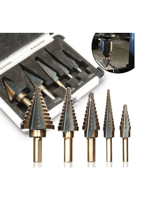 5 db-os lépcsős fúró készlet