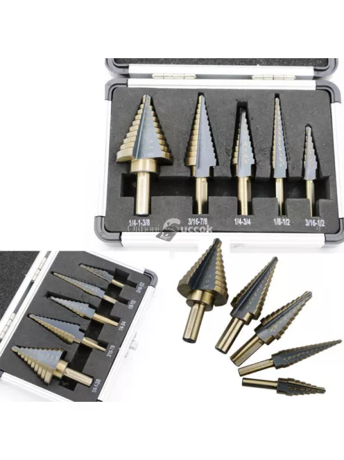 5 db-os lépcsős fúró készlet