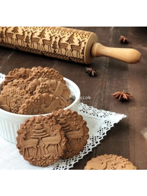 Karácsonyi mintás sodrófa, mintás nyújtófa, kekszmintázó sodrófa