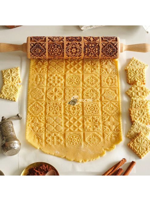 Karácsonyi mintás sodrófa, mintás nyújtófa, kekszmintázó sodrófa