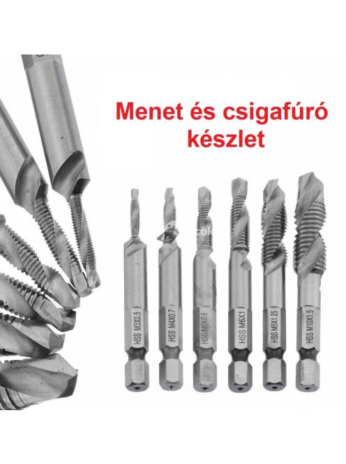 Menetfúró készlet, csigafúró készlet (6 db)