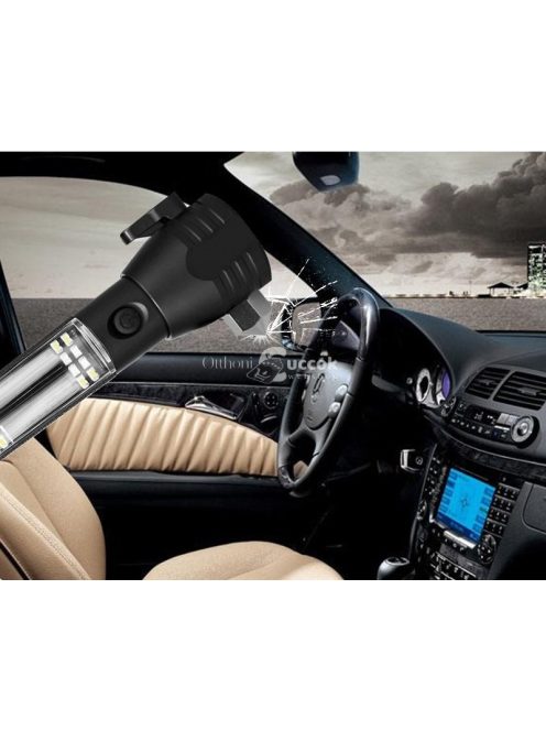 Napelemes zseblámpa biztonsági öv vágóval/ablaktörővel