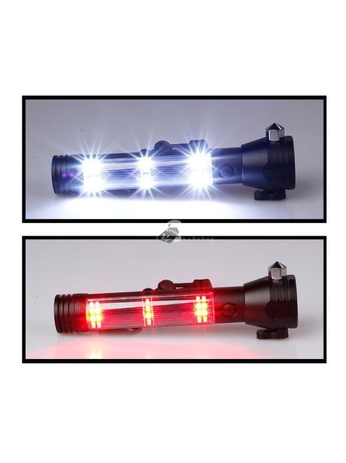 Napelemes zseblámpa biztonsági öv vágóval/ablaktörővel