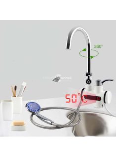   LED kijelzős vízmelegítő csaptelep -fali, vízszintes csatlakozás, tusrózsával