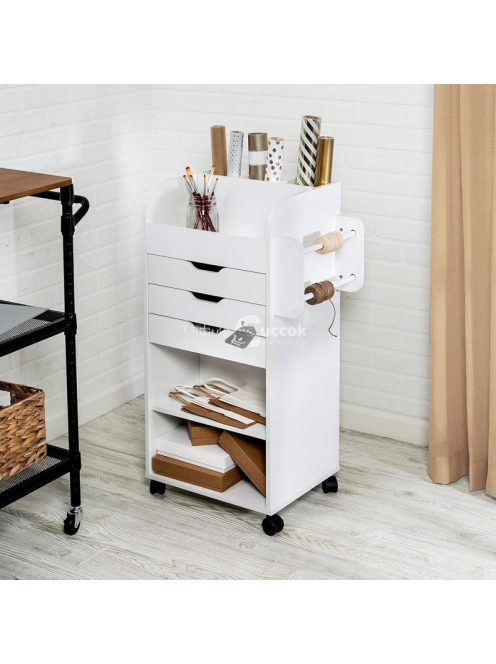 Gurulós tárolószekrény polcokkal, fiókokkal