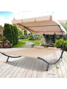 Kétszemélyes napozóágy árnyékolóval-bézs