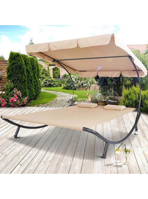 Kétszemélyes napozóágy árnyékolóval-bézs