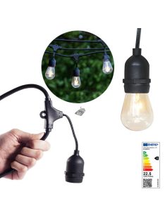   Vízálló dekor égősor, 15 db E27 LED lámpával, 14,6 m, melegfehér