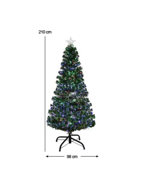 Műfenyő száloptikával színes LED-del 210 cm-es