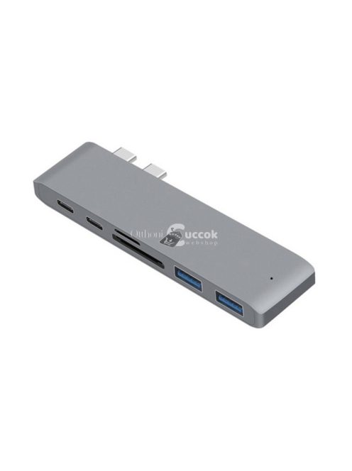 USB elosztó HUB MacBook-hoz szürke színben, Type-C, USB 3.0, SD, Micro SD, TF