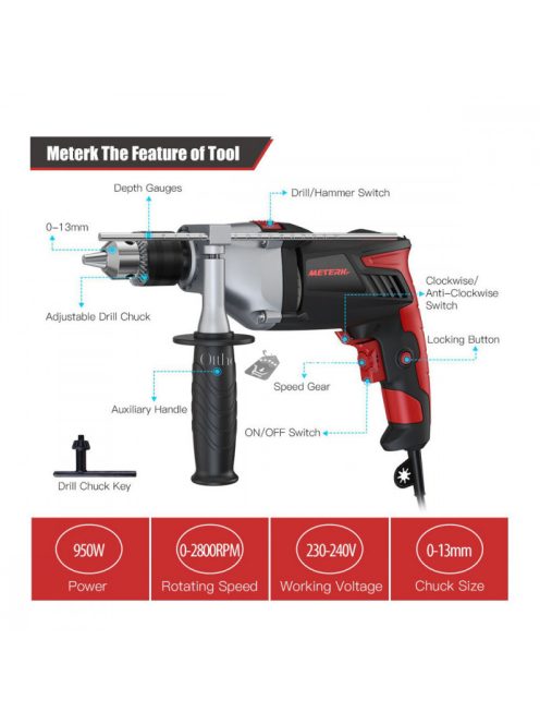 Meterk ütvefúrógép szett 950W kofferral