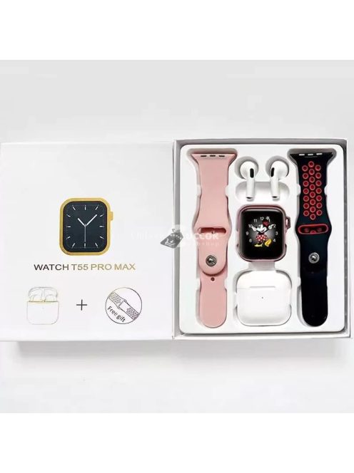T55 Pro Max okosóra+fülhallgató pink- ajándék szíjjal