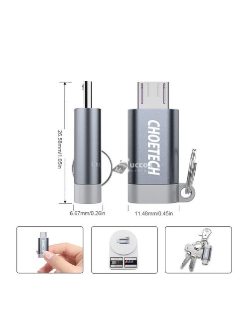 Choetech PD-2CMGY kulcstartós TYPE-C micro USB átalakító