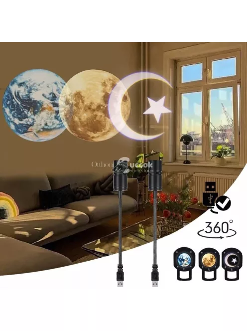Égitest LED projektor, éjszakai dekor kivetítő (Föld, Hold, Hold és csillag)