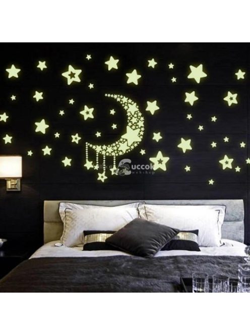 52 db-os, sötétben világító csillag falmatrica